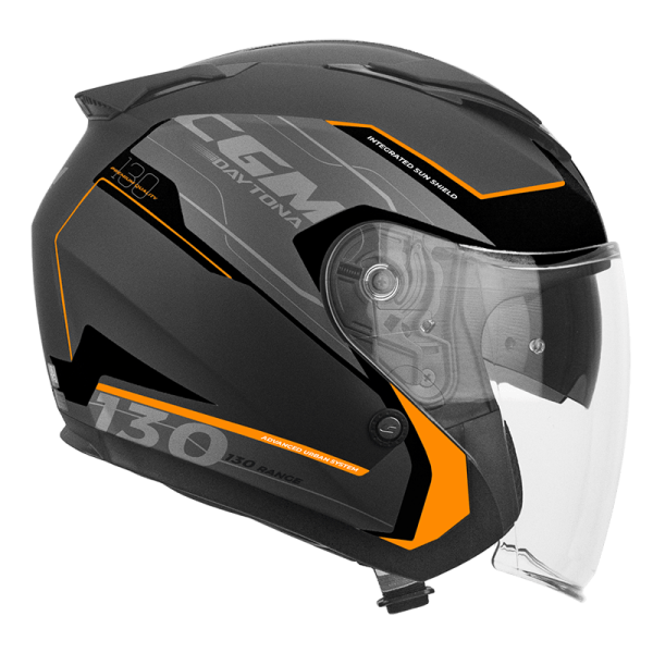 Casco jet CGM 130S-136S DNA DAYTONA Apache Grafite/Arancio opaco